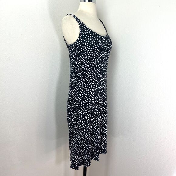 Vintage Y2K Black White Polka Dot Knit Shift Dress Small Boho Peasant Sporty - Picture 7 of 9